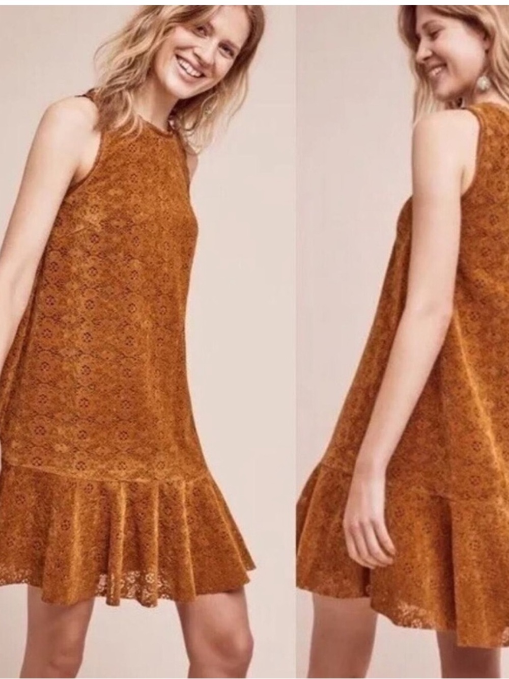 Maeve Sleeveless Lace A-Line Dress in Rust